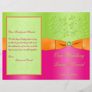 Pink, Orange, Lime Floral Wedding Program