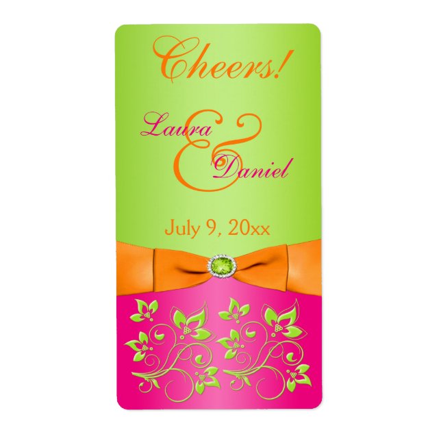Pink Orange Lime PRINTED Ribbon Wedding Label (Front)