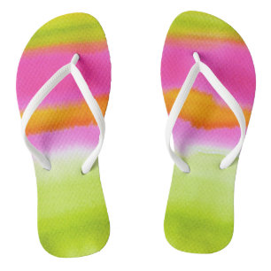 Pink Orange Lime Watercolor Modern Beachy Thongs