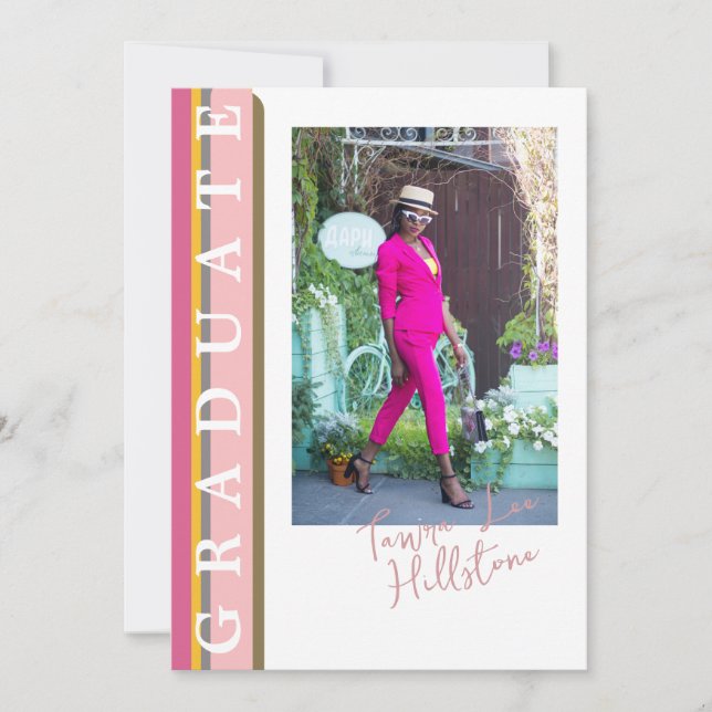 Pink Orange Linear Graduation Announcement Card  (Front)