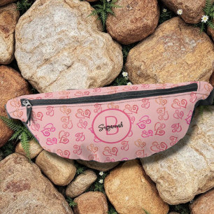 Pink Orange Linked Heart Pattern Initial Monogram Bum Bags