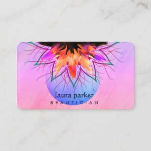 Pink Orange Lotus Flower Logo Massage Yoga Teacher Business Card