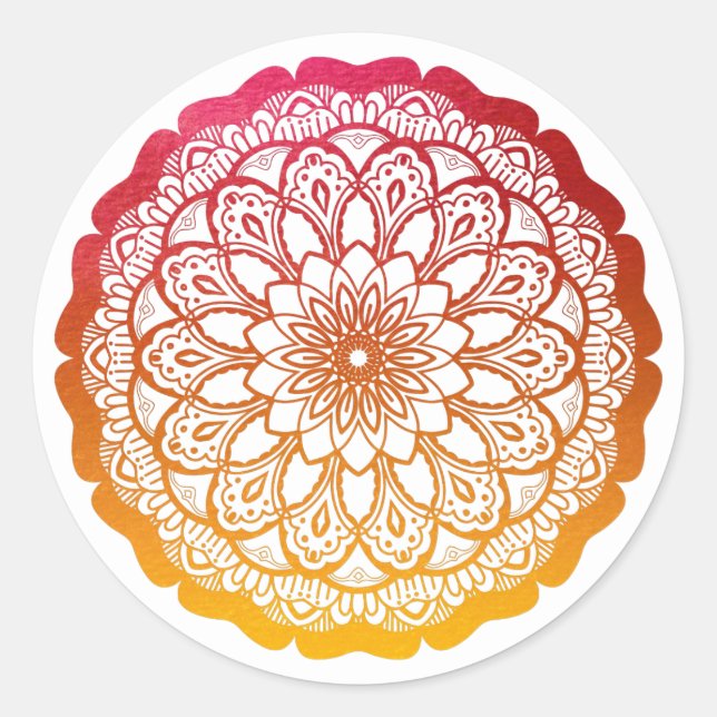 pink orange mandala classic round sticker (Front)