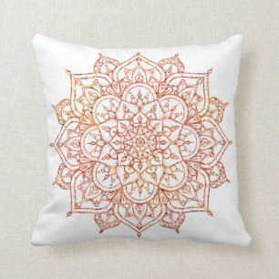 Pink & Orange Mandala on White Glam Beauty Cushion
