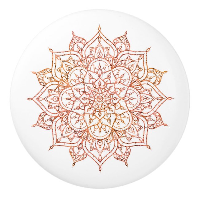 Pink & Orange Mandala on White Glam Ceramic Knob (Front)
