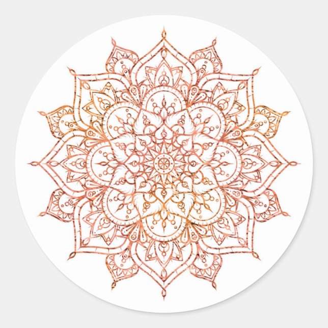 Pink & Orange Mandala on White Glam Classic Round Sticker (Front)