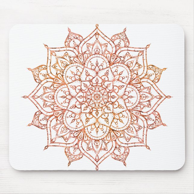Pink & Orange Mandala on White Glam Mouse Pad (Front)