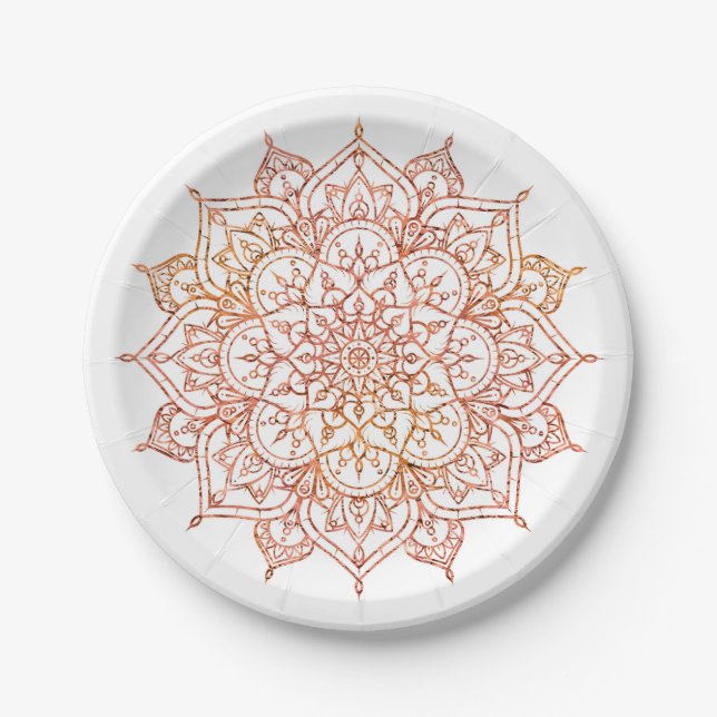 Pink & Orange Mandala on White Glam Paper Plate (Front)