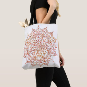 Pink & Orange Mandala on White Glam Tote Bag