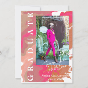 Pink Orange Marble Graduation Announcement Card