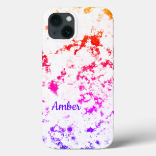 Pink Orange Marble Paint Splash Personalised iPhone 13 Case
