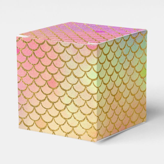 Pink & Orange Mermaid Pattern Birthday Party Favour Box (Front Side)