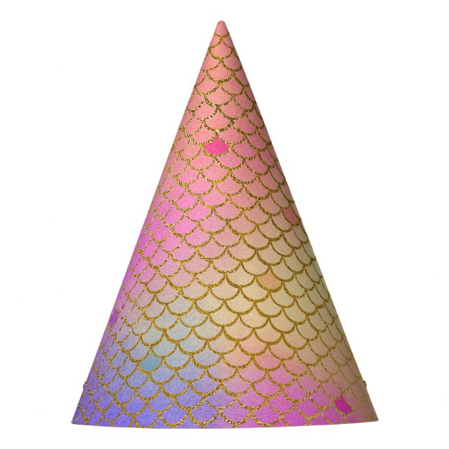 Pink & Orange Mermaid Pattern Birthday Party Party Hat (Front)
