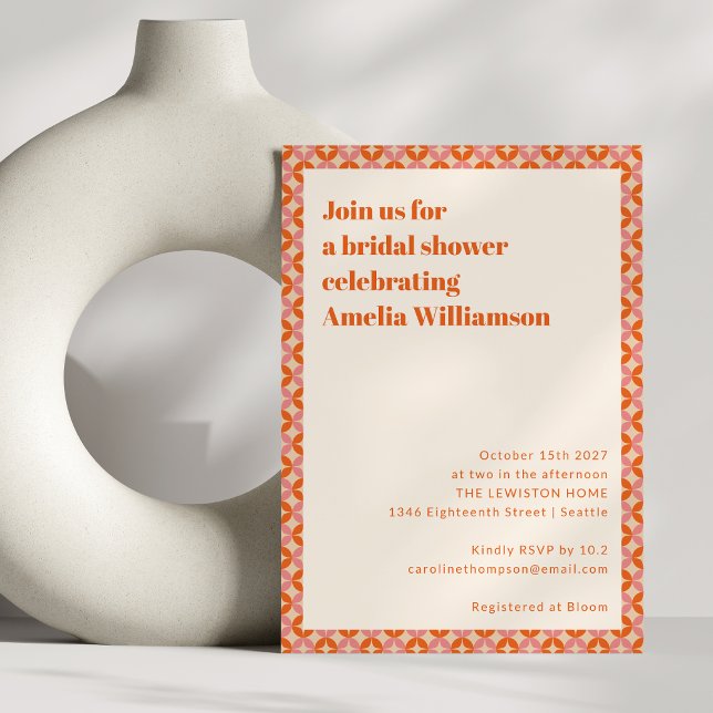 Pink Orange Mid Century Modern Cute Bridal Shower Invitation (Creator Uploaded)