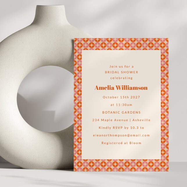 Pink Orange Mid Century Modern Retro Bridal Shower Invitation (Creator Uploaded)