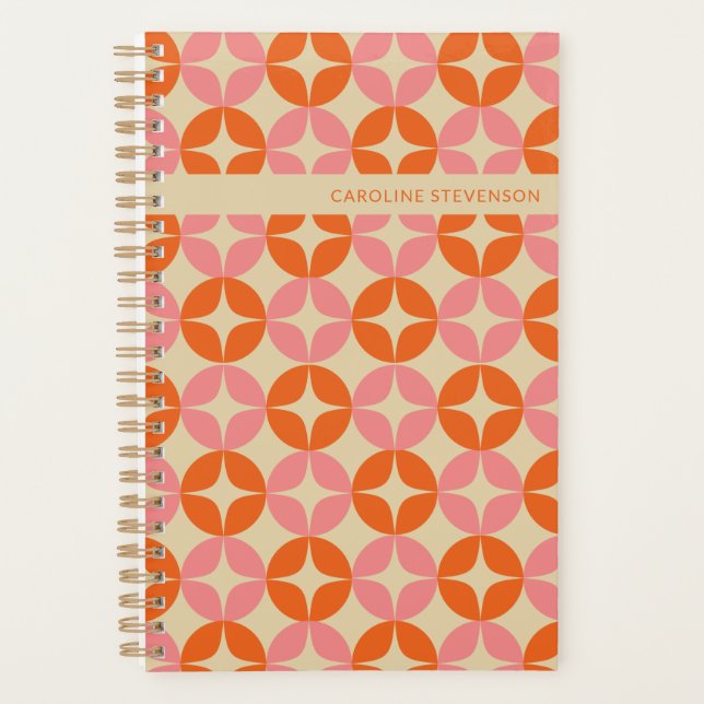 Pink Orange Mid Mod Geometric Personalised Undated Planner (Front)