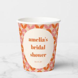 Pink Orange MidCentury Modern Custom Bridal Shower Paper Cups
