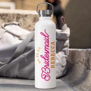 Pink Orange Minimalist Bridesmaid Water Bottle 