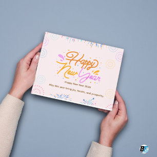 Pink Orange Minimalist Happy New Year Invitation Postcard