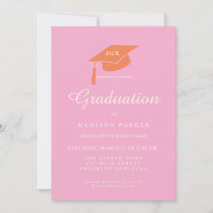 Pink Orange Minimalist Photo Graduation Party Invitation