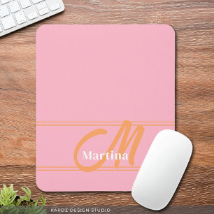 Pink Orange Modern Monogram Initial Mouse Pad