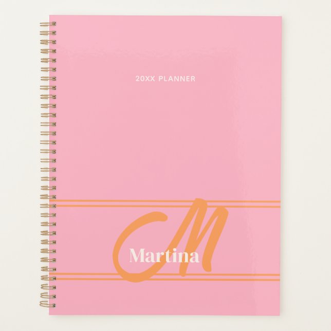 Pink Orange Modern Monogram Weekly Planner (Front)