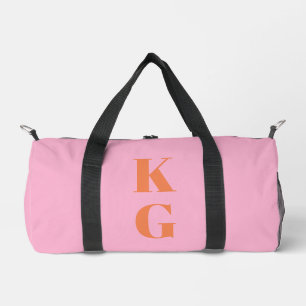 Pink Orange Monogram Initials Preppy Personalised Duffle Bag