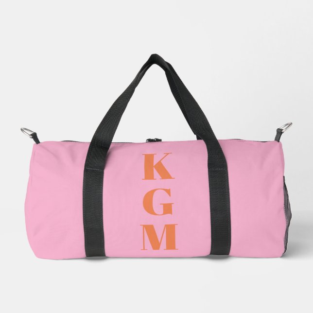 Pink Orange Monogram Three Initials Personalised Duffle Bag (Front)