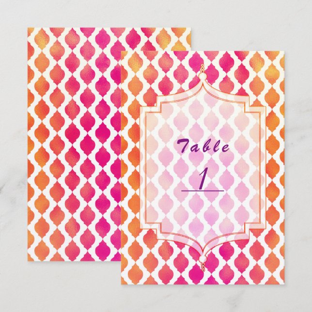 Pink & Orange Moroccan Party Theme Table Number (Front/Back)