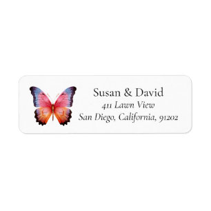 Pink & Orange Ombre Butterfly Address Return Address Label