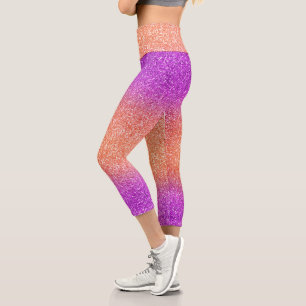 Pink-Orange Ombre Glitters Capri Leggings