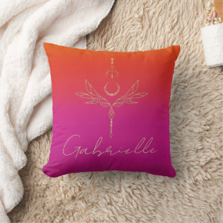 Pink & Orange Ombre Gold Glitter Celestial Name Cushion