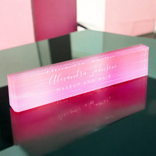 Pink Orange Ombre Makeup and Hair Beauty Nameplate
