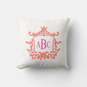 Pink Orange Pagoda Flower Frame Monogram Initials Cushion