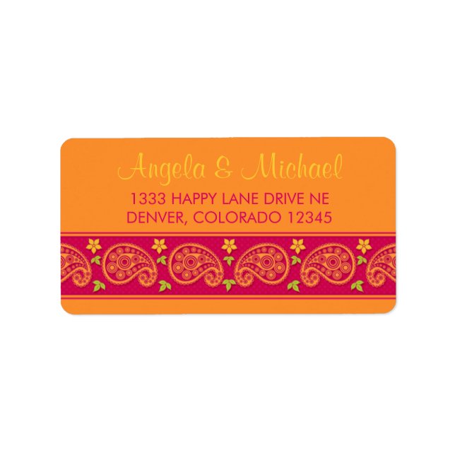 Pink Orange Paisley Floral Return Address Labels (Front)