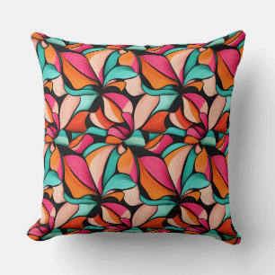 Pink, Orange & Pale Jade Floral Design Cushion