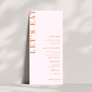 Pink & Orange Peachy Apricot Crush Wedding Menu