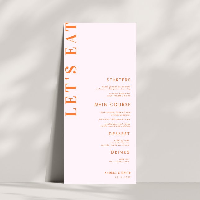 Pink & Orange Peachy Apricot Crush Wedding Menu (Creator Uploaded)