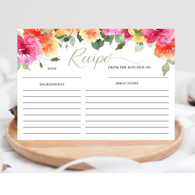 Pink orange peonies bridal shower recipe card (Creator Uploaded)