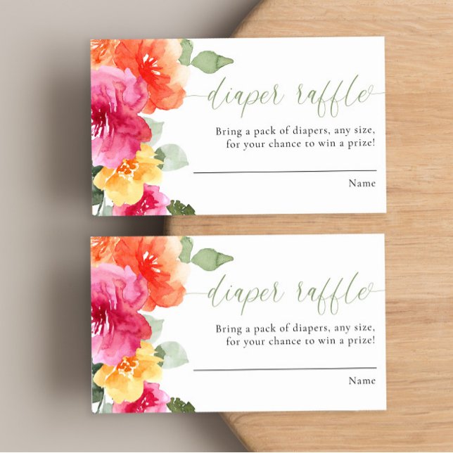 Pink orange peony baby shower diaper raffle cards (Creator Uploaded)
