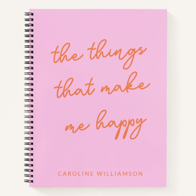 Pink Orange Personalised Happy Quote Gratitude Notebook (Front)