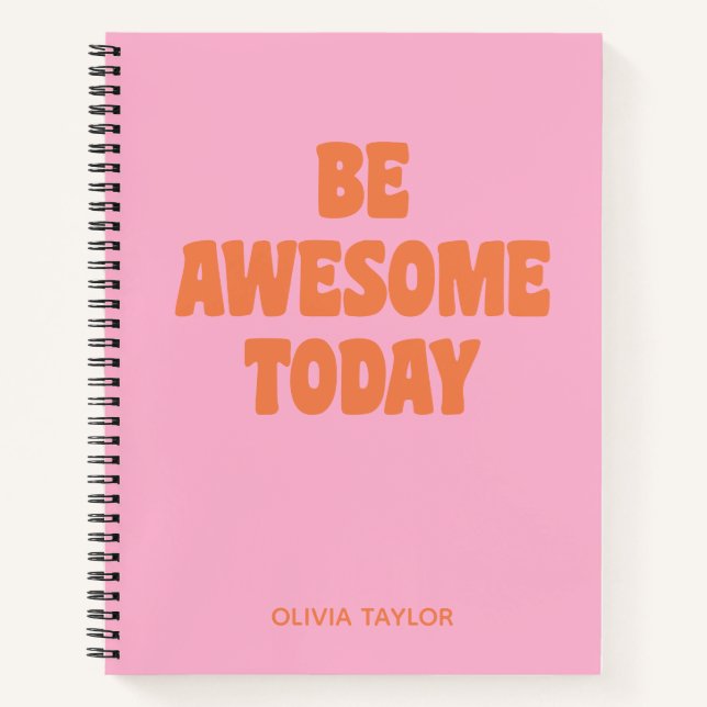 Pink Orange Personalised Name Inspirational Quote Notebook (Front)