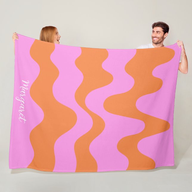 pink &orange personalised name monogram fleece blanket (In Situ)