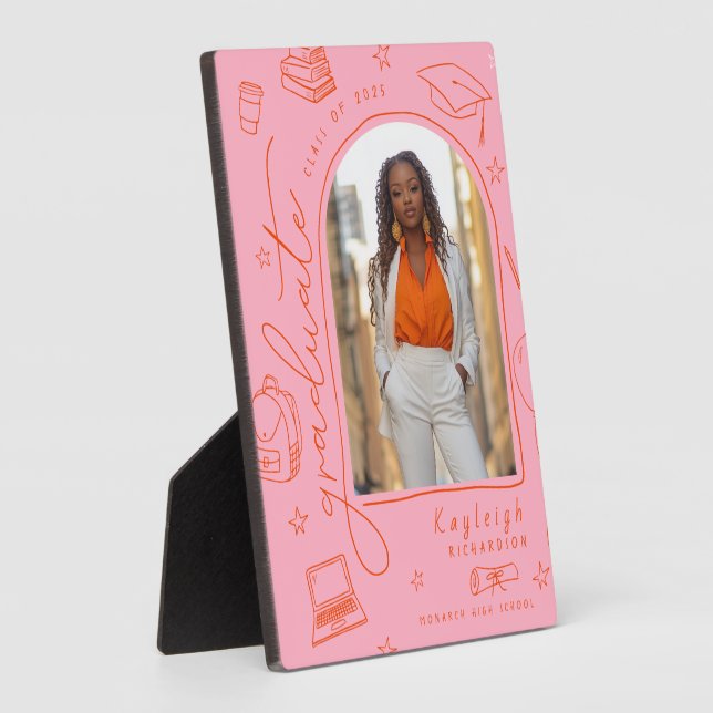 Pink Orange Photo Graduation Keepsake Plaque (Side)