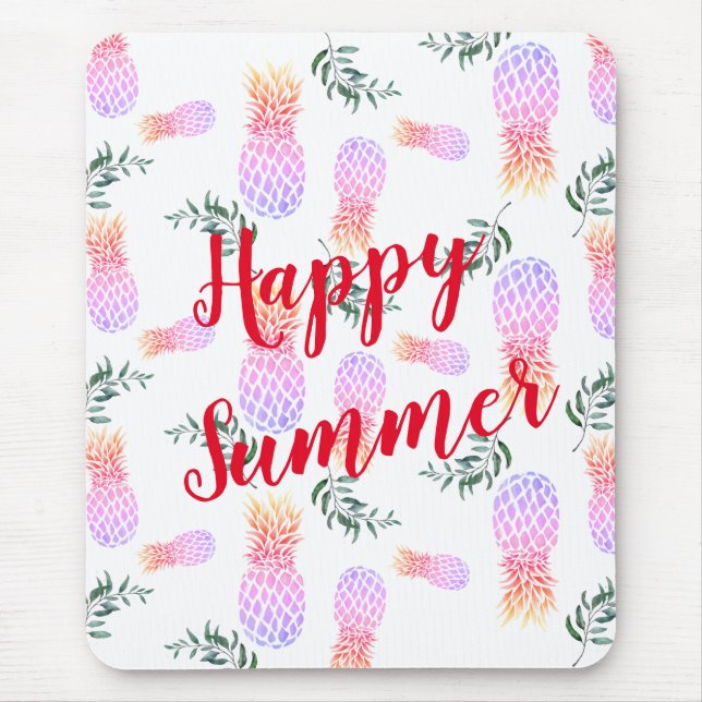 PINK & ORANGE PINEAPPLE HAPPY SUMMER MOUSE PAD (Front)