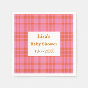 Pink Orange Plaid Gingham Baby Shower  Napkin