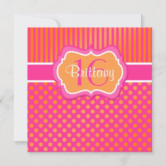 Pink, Orange Polka Dots Sixteenth Birthday Invite (Front)