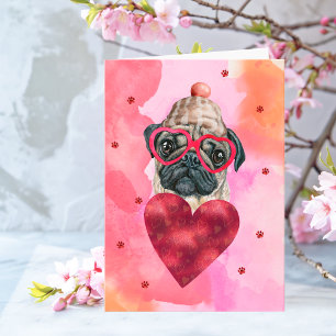 Pink Orange Pug Valentine's Day Gift Dog Card