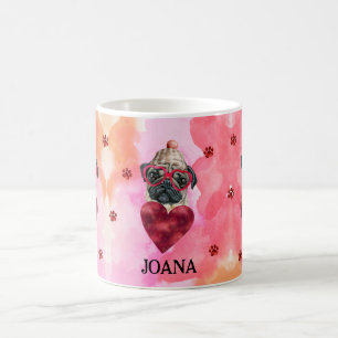 Pink Orange Pug Valentine's Day Gift Dog Coffee Mug