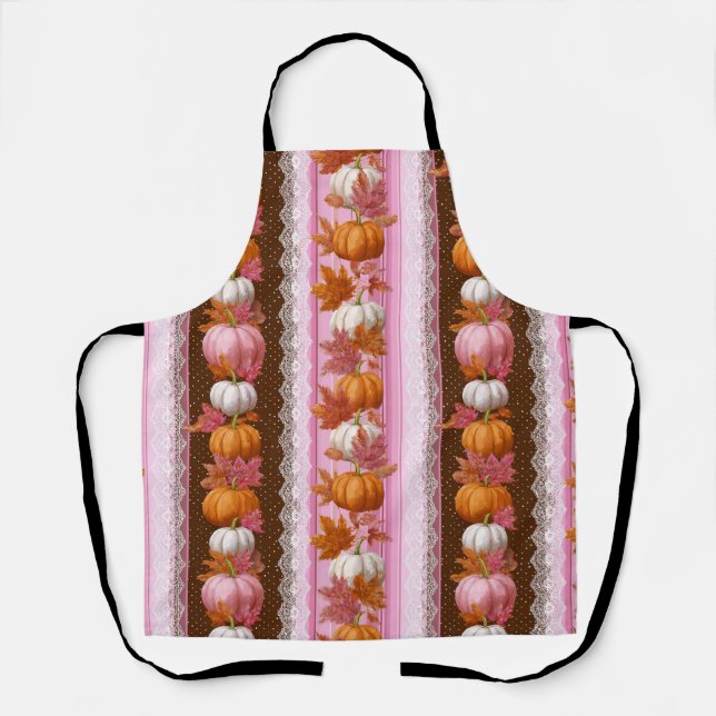 Pink Orange Pumpkin Floral Fall Pattern Apron (Front)